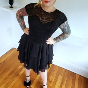 80s Vintage Goth Lace Skater Dress M-L